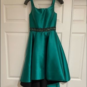 Beautiful emerald green and black satin dress